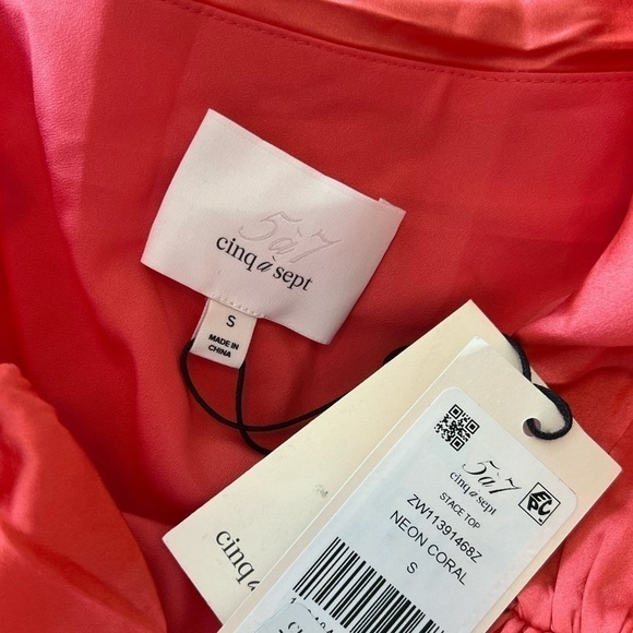NWT Cing a Sept Stace One-Shoulder Silk Top in Neon Coral - Picture 15 of 16
